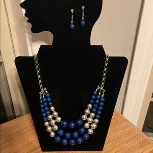 Elegant Blue and Silver Beaded Necklace Set
